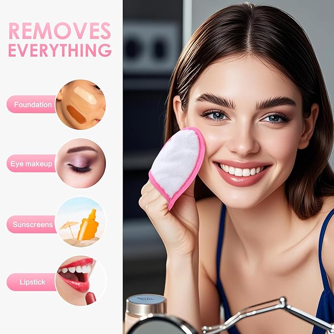 SINLAND Reusable Makeup Remover Pads For Face,Eye,Lips Microfiber Gentle Facial Cleansing Cloths for All Skin Types Friendly for Makeup Remover With Laundry Bag 5.1inchx3.93inch White Pack of 6-GlimoraGlow