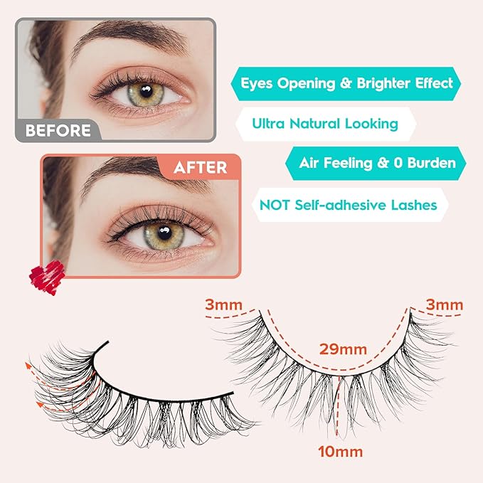 Natural Lashes Wispy False Eyelashes 10mm Short Lashes 3D Volume Strip Lashes Fake Eyelashes Siligli Lashes Thin Band Curly Eye Lashes Pack 10 pair-GlimoraGlow