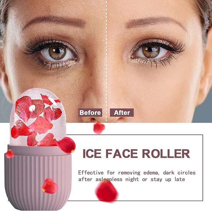 XHJRI Ice Face Roller Massager,Ice Cube Roller for Face, Eyes and Neck Naturally Conditioning and Skin Care,De-Puff Eye Bags,Reduce Migraine Pain,Reusable Massage Silicone Ice Mold (Brown)-GlimoraGlow