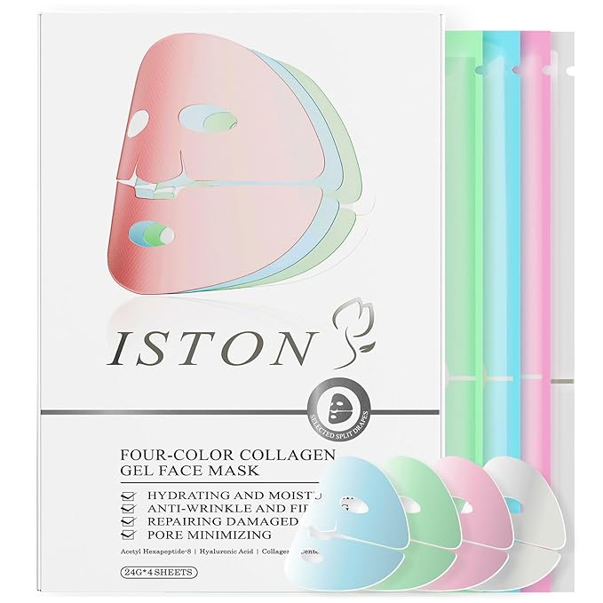 ISTON 4-in-1 Bio-Collagen Real Deep Mask Set -Plump Sagging Skin,Deep Hydration,Soothe & Repair,Nourish & Firm, Overnight Hydrogel Mask for All Skin Type-GlimoraGlow