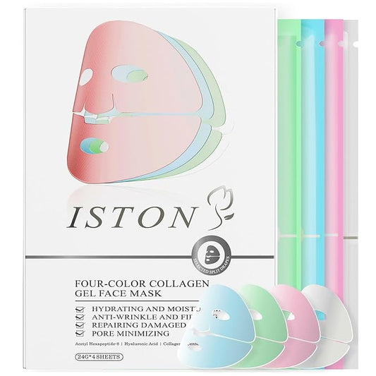 ISTON 4-in-1 Bio-Collagen Real Deep Mask Set -Plump Sagging Skin,Deep Hydration,Soothe & Repair,Nourish & Firm, Overnight Hydrogel Mask for All Skin Type-GlimoraGlow