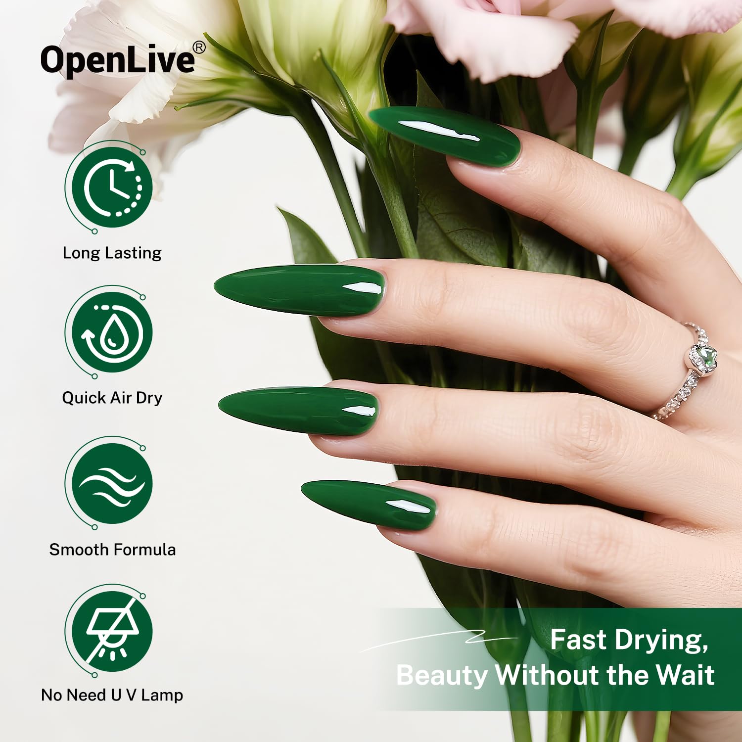 16.5ml Dark Green Nail Polish Large Volume Quick Dry Nail Polish, Long Lasting Shine, Fingernail Toenail Nail Art DIY Home Travel Nail Art Gift-GlimoraGlow