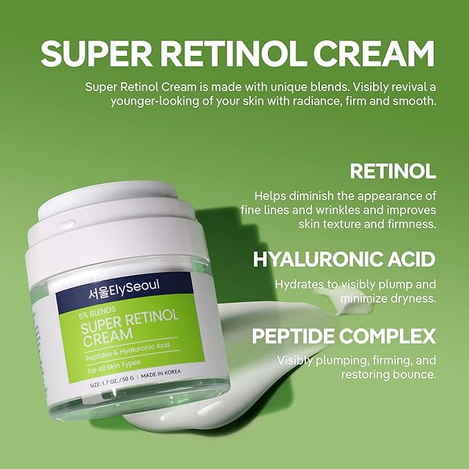 Retinol Cream for Face Korean Skincare: Anti-Aging Collagen Peptides & Hyaluronic Acid Face Cream for Women, 1.7 oz.-GlimoraGlow