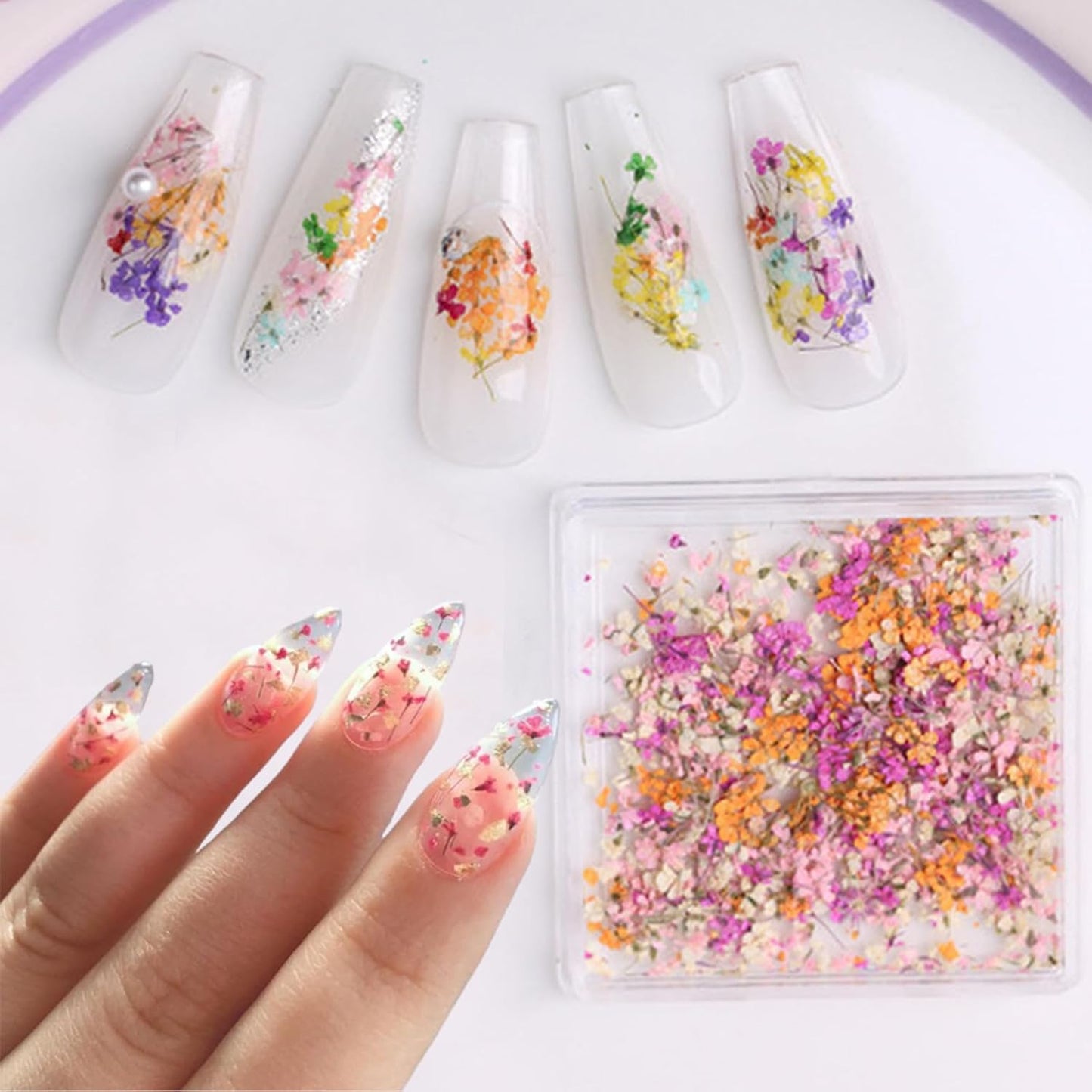 1 Boxes Dried Flowers for Nail Art,Colorful Dry Flowers Mini Real Natural Flowers Nail Stickers DIY Mini Mix Flower Petals Nail Art Supplies for Summer Acrylic Nails Design Manicure Accessories-GlimoraGlow
