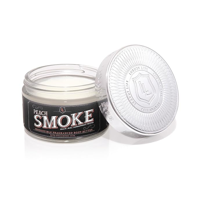LUXURY LIFE BUTTER - Irresistibly Scented Body Butter with Hyaluronic Acid for Ultimate Moisture. Luxurious Natural Fragrance. Hydrates for a Non-Greasy Glamorous Glow, Peach Smoke, 5 oz.-GlimoraGlow