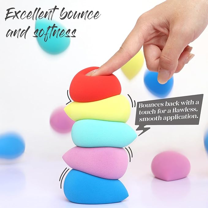 BEAKEY Makeup Sponge 5 Pcs Set, Latex-Free and Soft Boun Boun Beauty Sponge for Blending, Makeup Sponges for Foundation, Liquid, Cream and Powder. Blender for Enhanced Make Up Application-GlimoraGlow