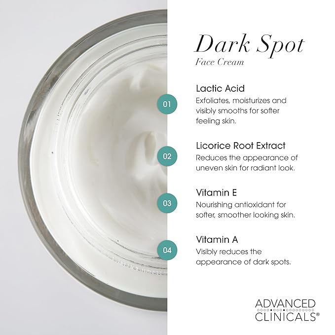 Advanced Clinicals Dark Spot Face Moisturizer | Lactic Acid Lotion For Face With Caffeine, Cocoa Butter, & Vitamin A | Brightening Cream Visibly Reduces Look Of Dark Spots & Uneven Skin Tone, 2 Fl Oz-GlimoraGlow