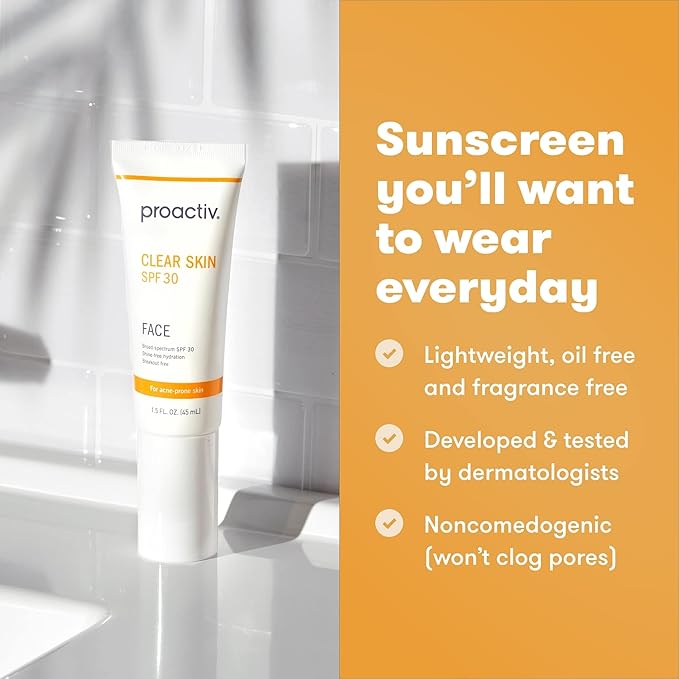 Proactiv Clear Skin Face Sunscreen Moisturizer With SPF 30 - Hydrating SPF Lotion And Sensitive Skin Sunscreen For Oily Skin And Acne-Prone Skin, Oil Free Matte Skincare Sunscreen, 1.5oz-GlimoraGlow