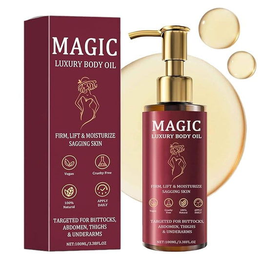 Magic Body Firming Oil, Luxury Body Oil for Crepe Skin, Tightening & Hydrating Body Oil After Shower with Vitamin E and Rosehip, Non-Greasy Body Serum Oil for Thighs, Arms, Chest, 100ML / 3.38 Fl Oz-GlimoraGlow
