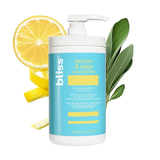 Bliss Body Butter - Lemon and Sage Body Butter - Maximum Moisture Cream - 32 Fl Oz - Body Lotion for Dry Skin - Long-Lasting Moisturizer for Women & Men - Vegan & Cruelty-Free-GlimoraGlow