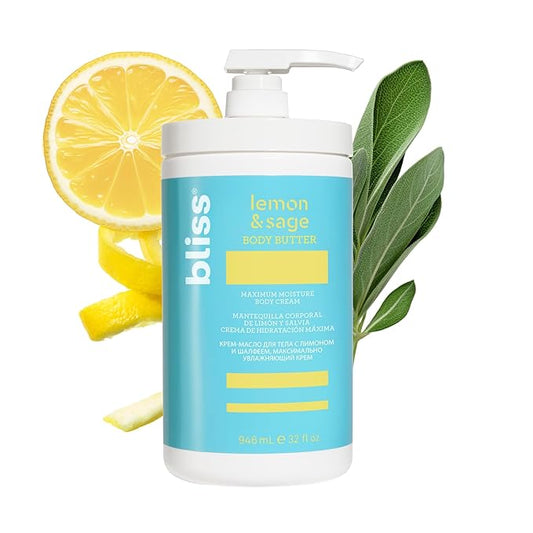 Bliss Body Butter - Lemon and Sage Body Butter - Maximum Moisture Cream - 32 Fl Oz - Body Lotion for Dry Skin - Long-Lasting Moisturizer for Women & Men - Vegan & Cruelty-Free-GlimoraGlow