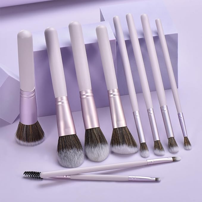 10 Piece Purple Makeup Brushes - Wooden Handle with Soft Synthetic Bristles,for Face & Eye Makeup|Professional Makeup Brushes set for Women & Girls|-GlimoraGlow