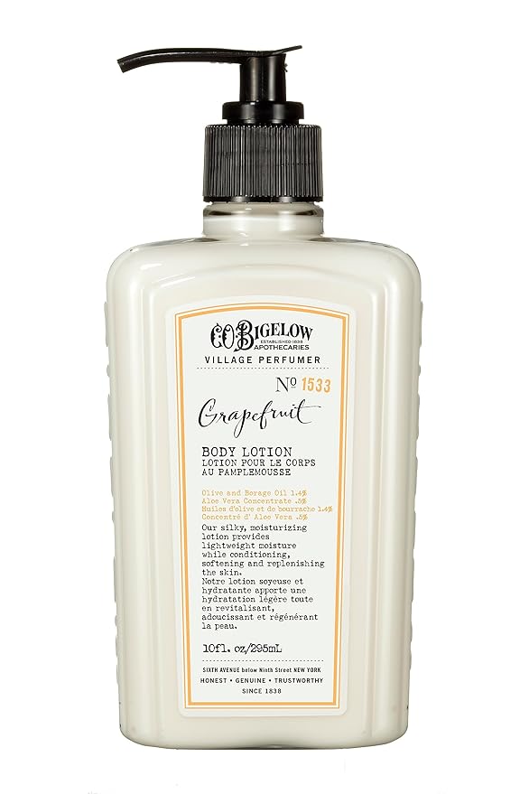 C.O. Bigelow Grapefruit Body Lotion, Village Perfumer Moisturizing Body Lotion with Aloe Vera, Borage Oil & Olive Oil, 10 Fl Oz-GlimoraGlow