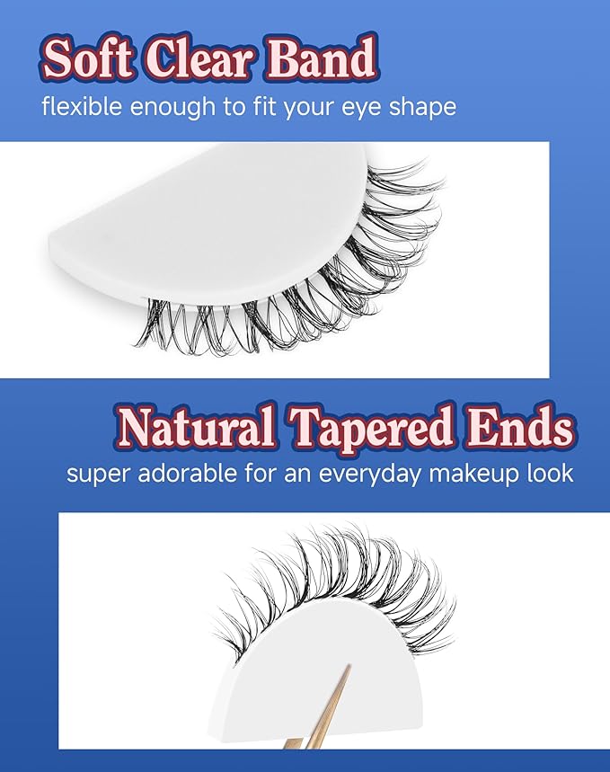 Short Lashes Natural Look Everyday Wispy False Eyelashes Clear Band Strip Eyelash Soft Lashes Fluffy Pack 7 Pairs SF-01-GlimoraGlow
