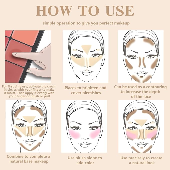 12 Colors Cream Blush Palette, Color Correcting Concealer Foundation Palette, Long Wearing Smudge Proof Blendable Matte Finish Blush Powder Highlighter and Cream Contour Palette Makeup (01)-GlimoraGlow