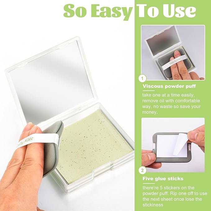 2 Pack Oil Blotting Sheets for Face, Oil Blotting Paper Green Tea Total 100 sheets with Portable Mirror Case & Makeup Puff Makeup Friendly-GlimoraGlow