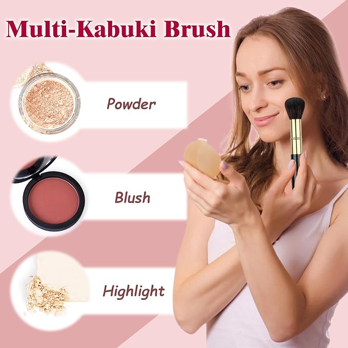 Retractable Makeup Brush, Travel Kabuki Powder Brush, Retractable Blush Brush, for Blush, Bronzer, Buffing, Highlighter Flawless Powder Cosmetics, Travel Friendly-GlimoraGlow