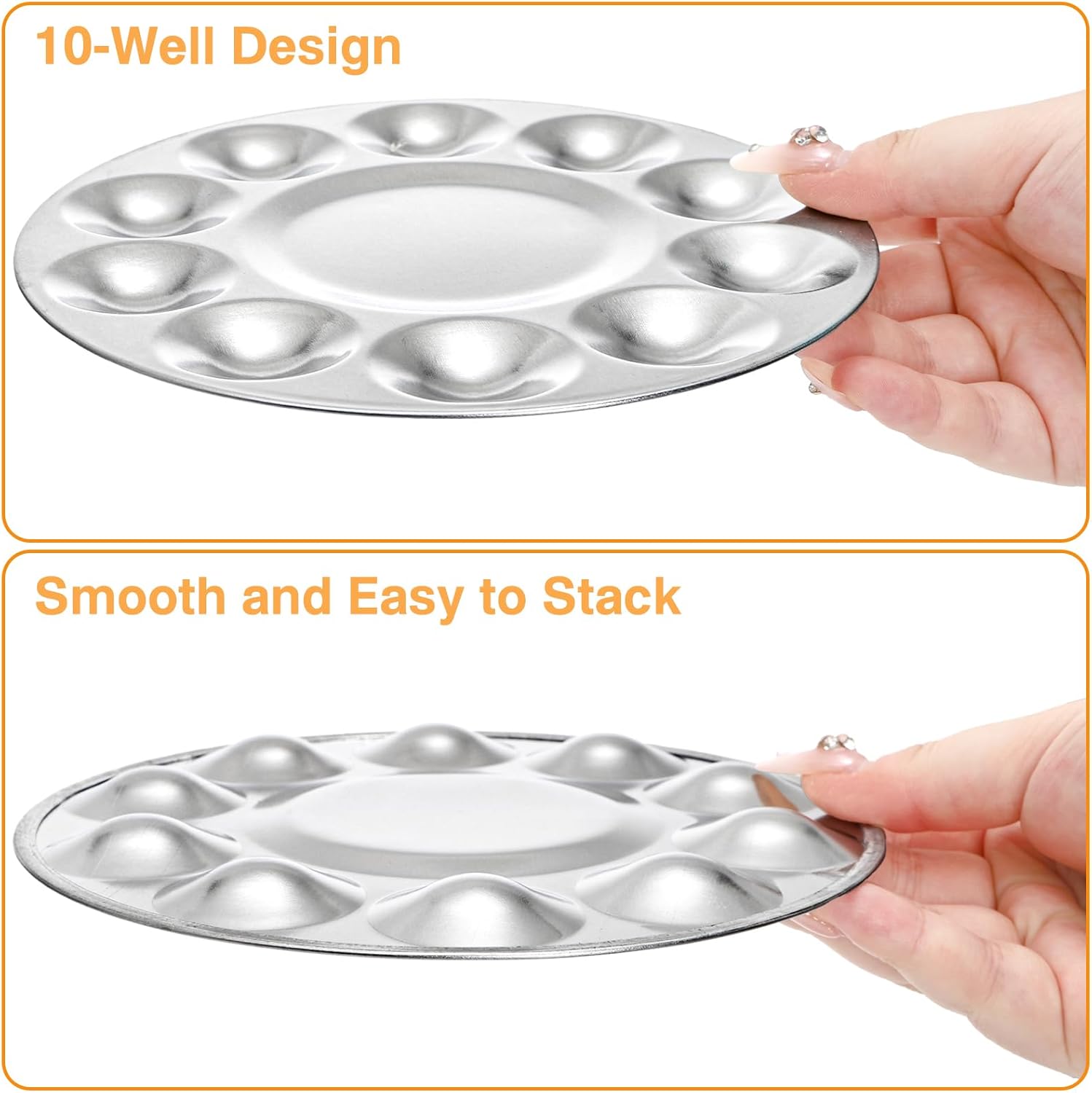 10 Pack Paint Tray Palettes, 6.7" Metal Paint Mixing Pallets, 10-Well Painting Palette, Washable Round Paint Holder Tray for DIY Craft Professional Watercolor Oil Art Painting Project, Silver-GlimoraGlow