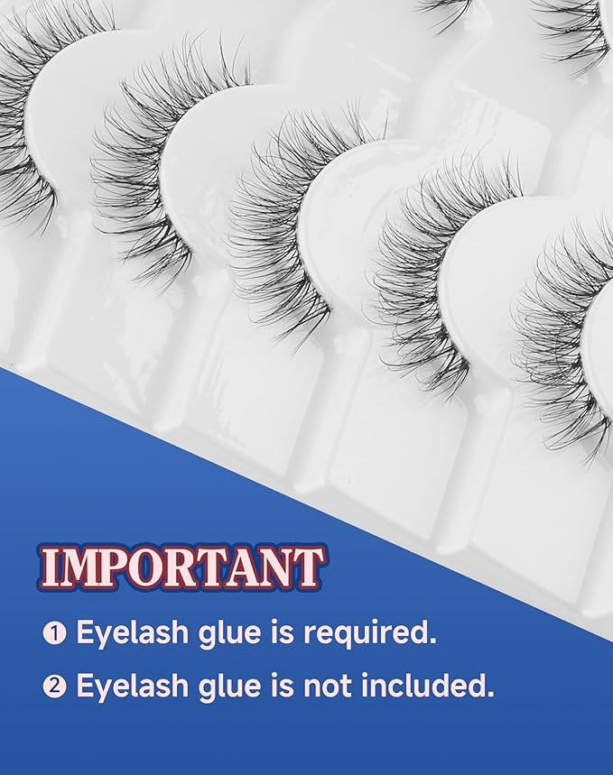 Eyelashes Natural Look Wispy Lashes Flared Strip False Eyelash Short Lash Soft False Eyelashes Fluffy Pack 7 Pairs Everyday 12MM D86-GlimoraGlow