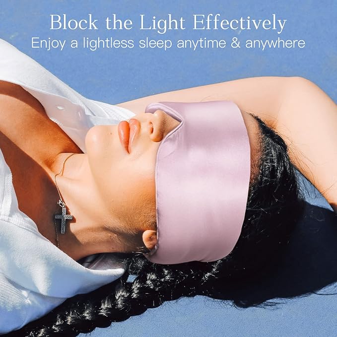 100% Natural Silk Eye Mask for Women Men, Soft Pressureless Cooling Blackout Eye Covers for Sleeping, Large Size Sleep Mask fits All Heads Adjustable, 1PC, Lotus Pink-GlimoraGlow