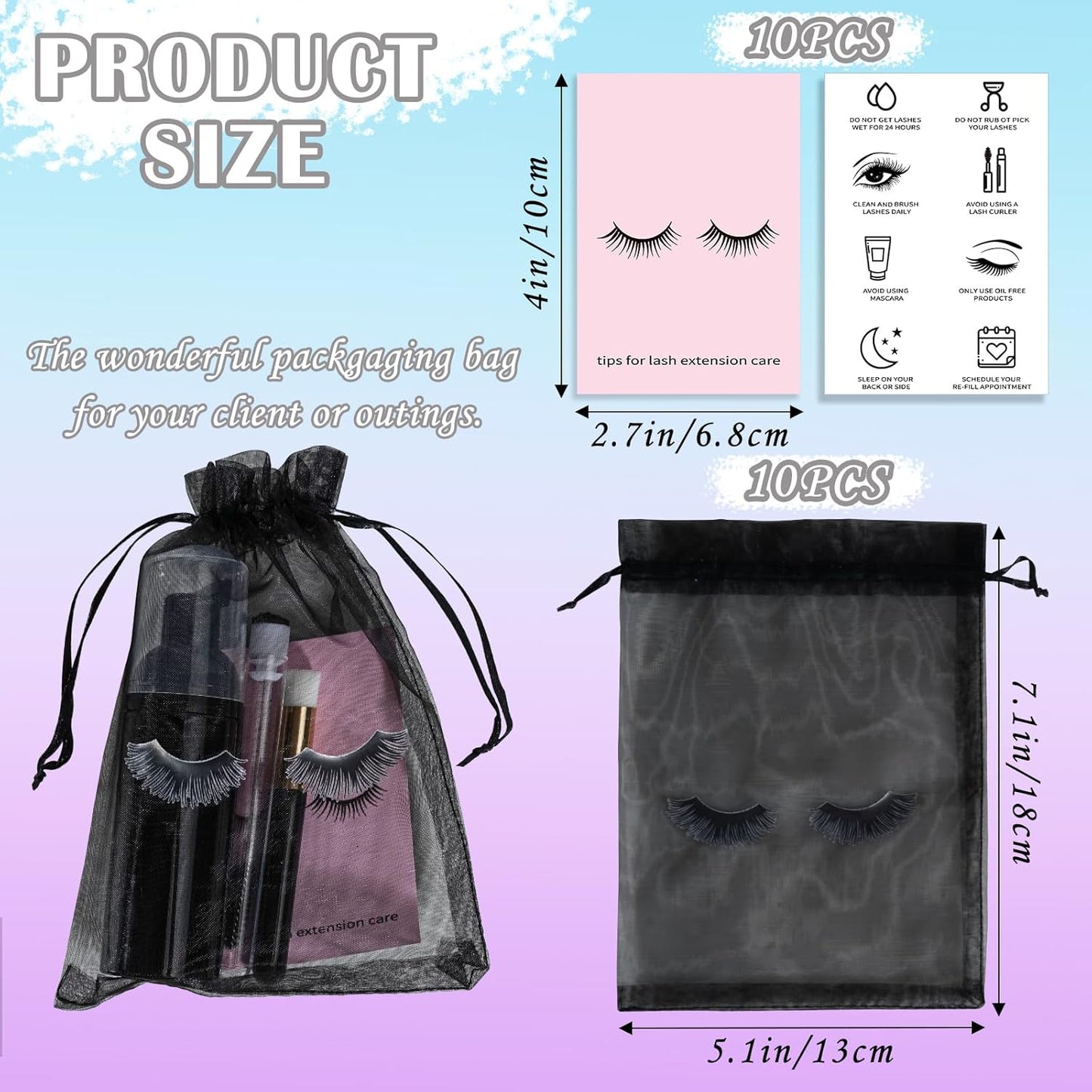 50PCS Lash Shampoo Bottles Brushes Set, Empty Lash Shampoo Bottle, Lash Cleaning Brush, Eyelash Extension Tube Brush, Instructions Cards, Aftercare Bags for Lash Business Clients (50pcs in black)-GlimoraGlow