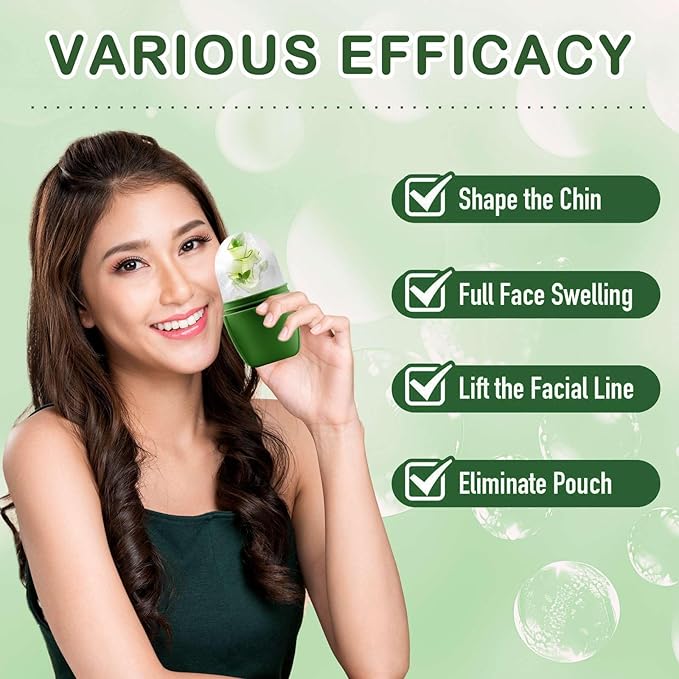 XHJRI Ice Face Roller Massager,Ice Cube Roller for Face, Eyes and Neck Naturally Conditioning and Skin Care,De-Puff Eye Bags,Reduce Migraine Pain,Reusable Massage Silicone Ice Mold (New Green)-GlimoraGlow