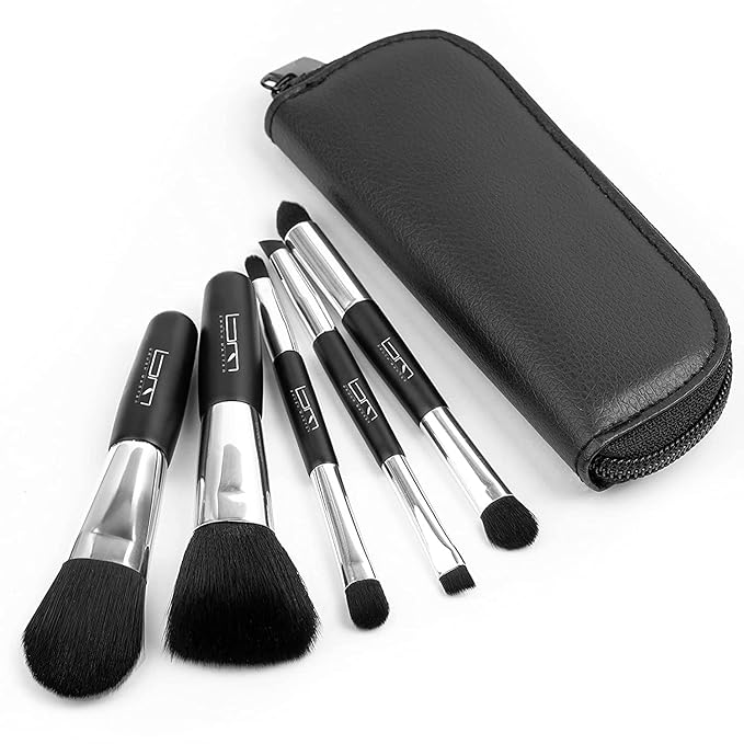 Travel Makeup Brushes Set w/Pouch, 5PCS Double Ended Portable Mini Cosmetic Brushes Kit for Foundation, Eyeshadow, Lip, Blush Make Up Brushes Professional(Black)-GlimoraGlow