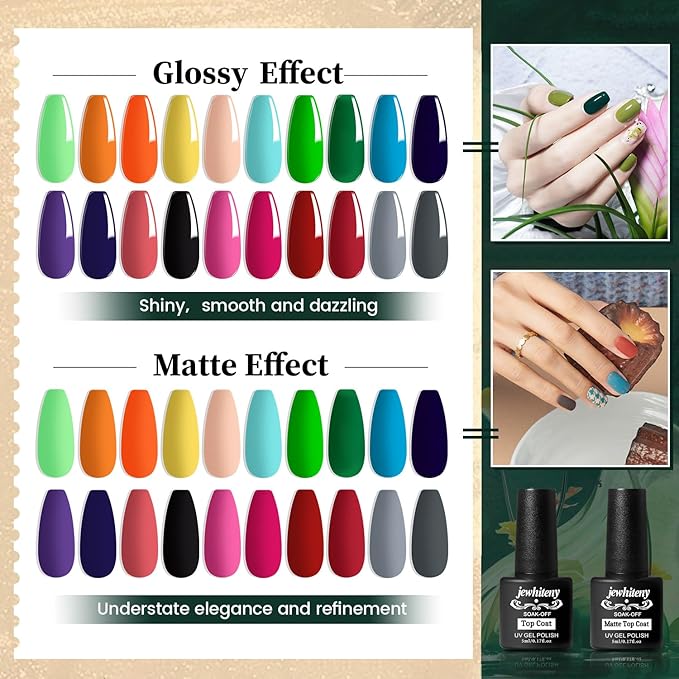 JEWHITENY 23PCS Nail Polish Set 20 Colors Gel Nail Polish Jelly Color Natural and Elegant Long Lasting Suitable for Salon at Home-GlimoraGlow