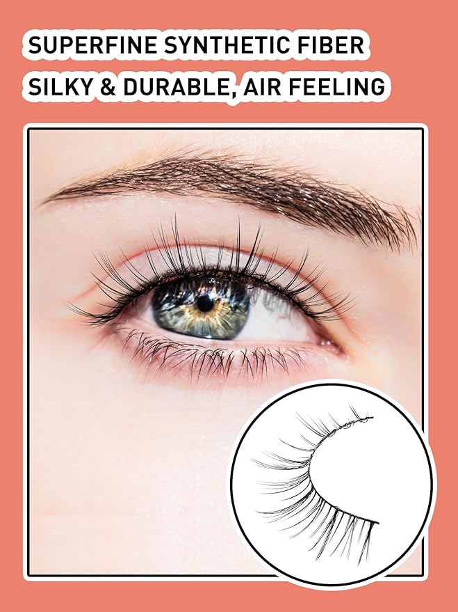 Lashes Short Eyelashes 10MM Natural Lashes Wispy Thin Band Strip Lashes Short Eyelashes Natural Look 3D Volume Lashes 7 Pair Fake Lashes Siligli-GlimoraGlow