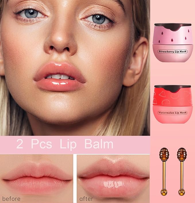 2 PCS Bee Lip Balm Honey Pot, Bee Lip Balm Sleeping Lip Mask Overnight with Sticks, Honey Pot Lip Balm Hydrating Exfoliating Prevention Dry and Crack Lip Scrubs-GlimoraGlow