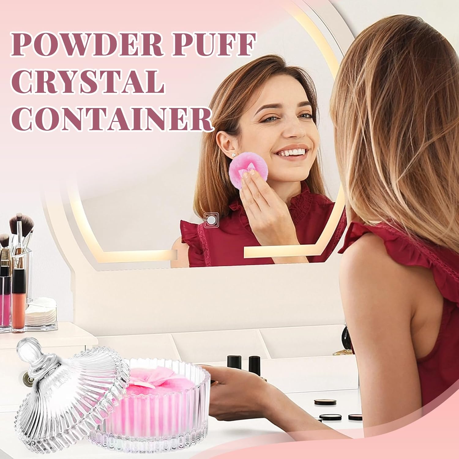 3 Pcs Large Body Powder Puff and Container, Powder Container with Puff, Velour Dusting Powder Puff with Crystal Case, Washable Reusable Puff for Women Baby Bath Travel Glitter Wet Dry Makeup-GlimoraGlow