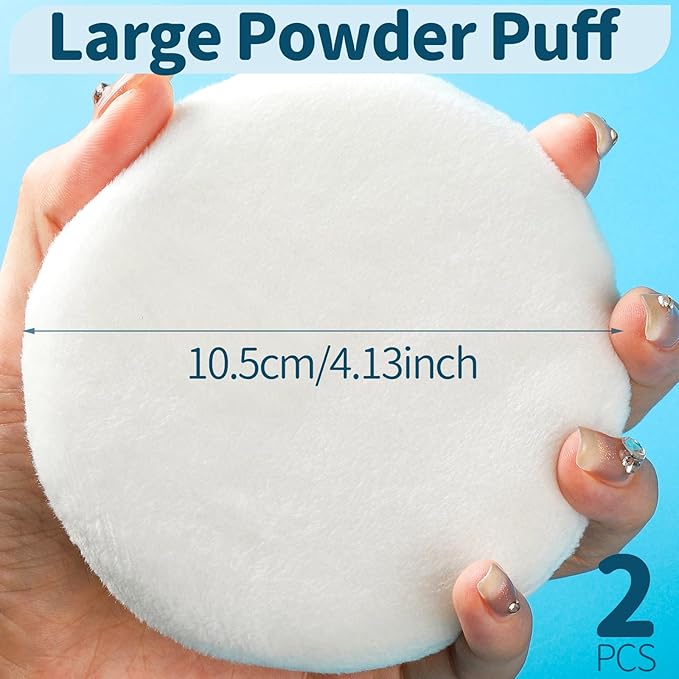 Teenitor 2pcs Powder Puff, 4.13 Inch Powder Puff for Body Powder, Body Powder Puff Large Powder Puff Loose Powder Puffs Soft Velour Body Powder Puff and Container White-GlimoraGlow