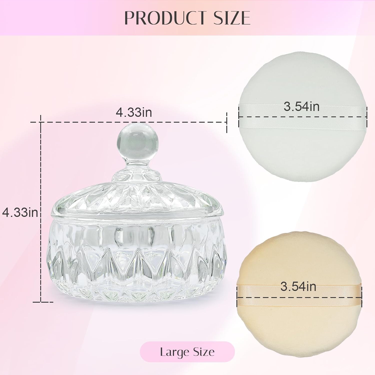 Body Powder Puff and Container, Crystal Dusting Powder Container with Puffs, Ridged-Lid Body Powder Jar with 2 Washable Reusable Soft Powder Puffs (Large Size)-GlimoraGlow