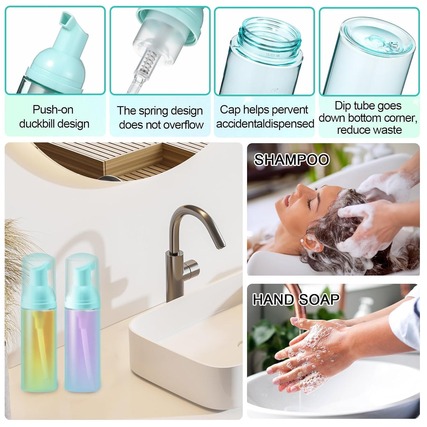 Zhehao 80 Pcs Lash Shampoo Bottle Brushes Kit 20 Foam Pump Dispensers 20 Lash Shampoo Brushes 20 Eyelash Aftercare Bag 20 Cleaning Pipes, Eyelash Extension Supplies(Green, Blue)-GlimoraGlow