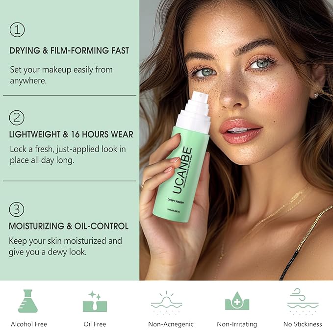 Dewy Makeup Setting Spray Kit-3.38 Fl oz Hydrating Illuminating Finishing Spray Lightweight Face Mist All Day Long Make up Fixer +2PCS Sponge Puff, Hydrate Skin for a Bright Look-GlimoraGlow