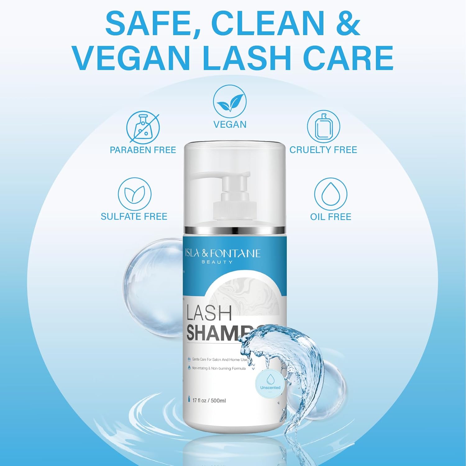 Isla & Fontane Lash Shampoo Bulk – Multi-Scent Series – 17 fl oz / 500ml | Gentle Eyelash Cleanser for Lash Extensions | Non-Irritating | Professional Lash Bath Foam For Salon And Home Use (Unscented)-GlimoraGlow