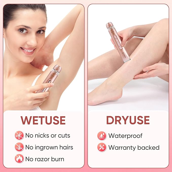 2 in 1 Women Electric Shaver Dual Head Bikini Trimmer for Women IPX7 Waterproof Wet & Dry Use Body Hair Trimmer and Facial Hair Remover for Bikini Underarm Leg Arm Body Face-GlimoraGlow