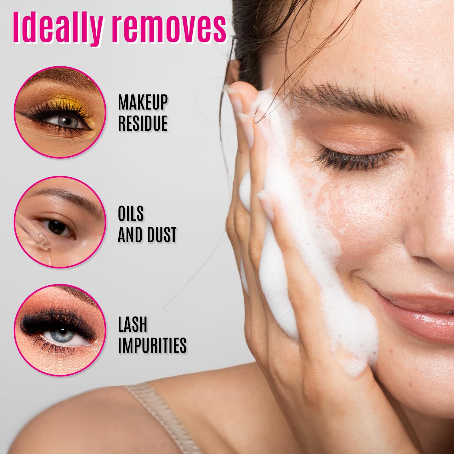 STACY LASH Lash Shampoo Kit Foaming Cleanser with Eye Lash Spoolies & Rinse Bottle & Cleansing Pad & Brush for Eyelash Extensions & Clusters & Natural Eyelashes-GlimoraGlow