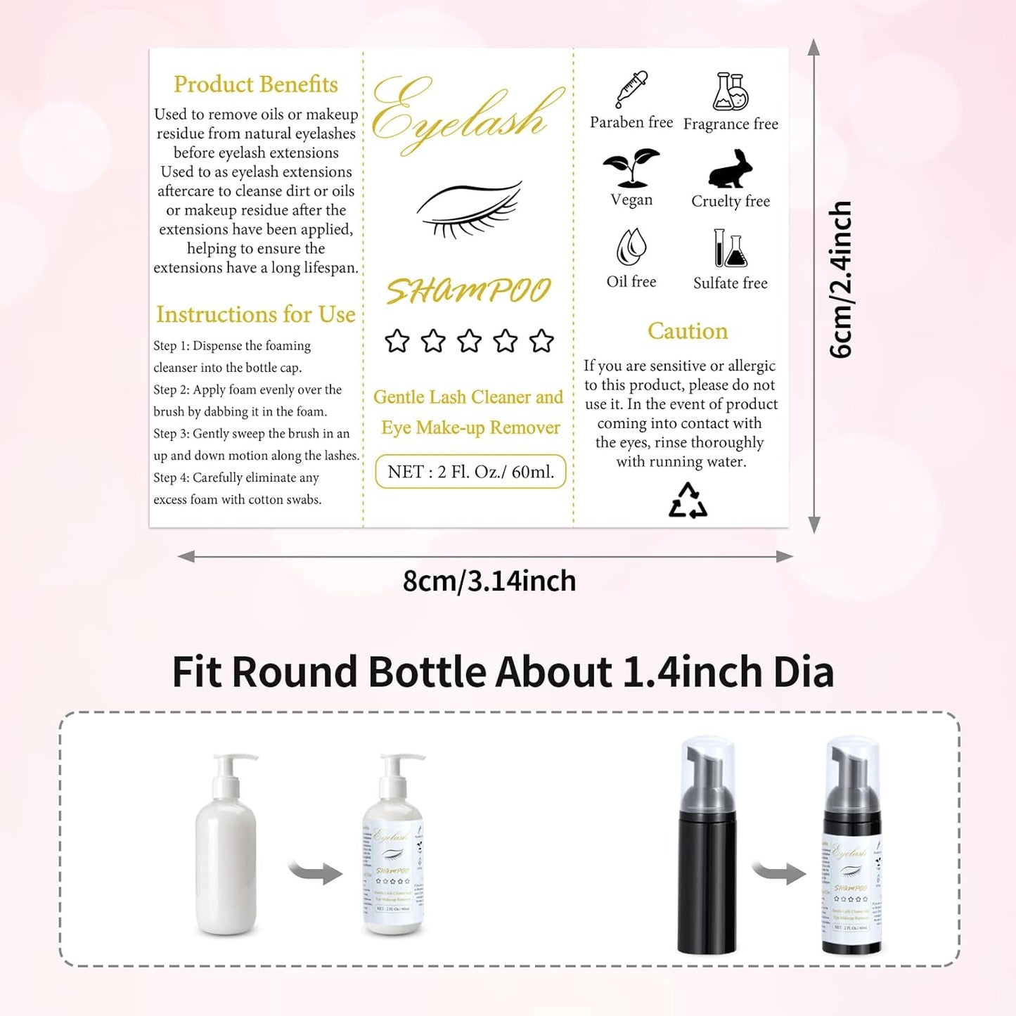 100 Pcs Lash Shampoo Bottle Brushes Set 20 Empty Foam Pump Dispensers 20 Label Stickers 20 Mascara Wands and Tubes 20 Cleansing Brush 20 Bag for Eyelash Extensions Aftercare(Black)-GlimoraGlow