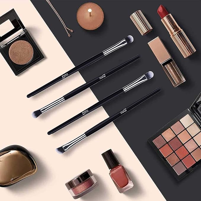 MSQ Eye Makeup Brushes 12pcs Eyeshadow Makeup Brushes Set with Soft Synthetic Hairs & Real Longer Wood Handle for Eyeshadow, Eyelash,Eyebrow, Eyeliner, Blending, Conclear(Black)-GlimoraGlow