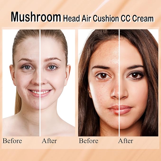 2 PCS Mushroom Head Air Cushion CC Cream Nature Foundation,Foundation Brush Powder Brush,Moisturizing Concealer, Bright Makeup Base Long Lasting with Mushroom Makeup Sponge (2PCS #01 Ivory)-GlimoraGlow