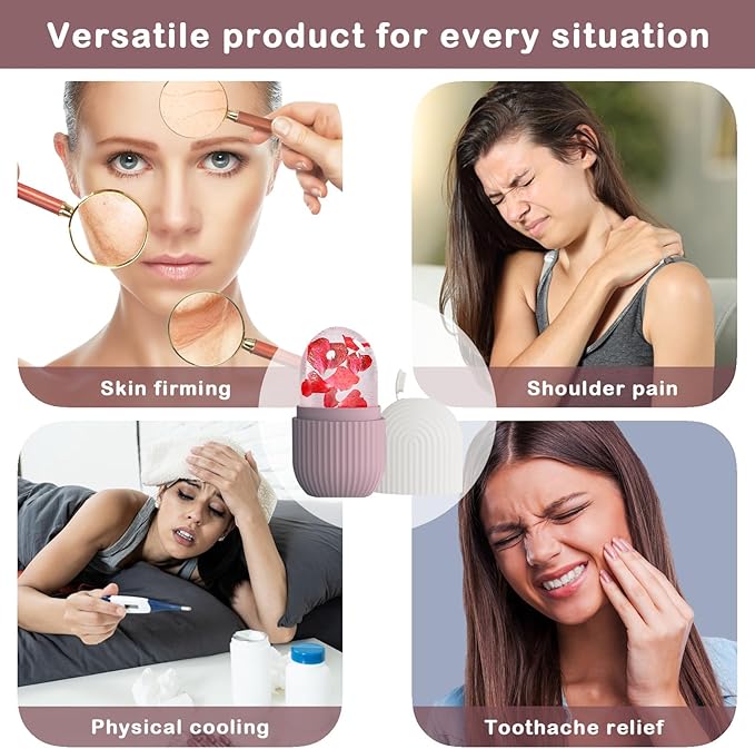 XHJRI Ice Face Roller Massager,Ice Cube Roller for Face, Eyes and Neck Naturally Conditioning and Skin Care,De-Puff Eye Bags,Reduce Migraine Pain,Reusable Massage Silicone Ice Mold (Brown)-GlimoraGlow