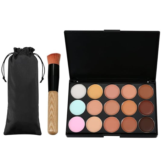 15 Colors Contour Palette Kit: Cream Concealer Palette Face Makeup Foundation Kit Contour Palette with Brush for Professional and Daily Use-GlimoraGlow