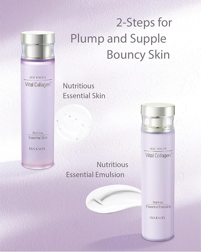 ISA KNOX AGE FOCUS VITAL COLLAGEN SKINCARE GIFT SET - Korean Luxury Premium High-end Skin Toner, Emulsion Lotion, Cream, Hydrolyzed Collagen, Vitamin B12, E, C, (370ml / 12.51 Fl Oz)-GlimoraGlow