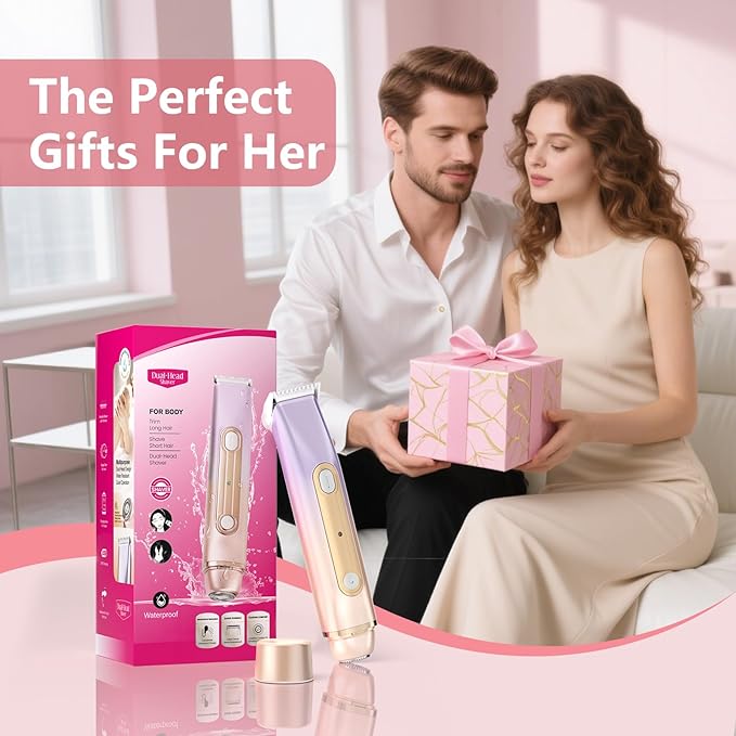 2 in 1 Bikini Trimmer for Women, Dual Head Electric Razor, IPX7 Waterproof Wet/Dry Use Women Electric Shaver, Painless Body Facial Hair Remover for Bikini Legs Arm Underarm, (Lavender)-GlimoraGlow