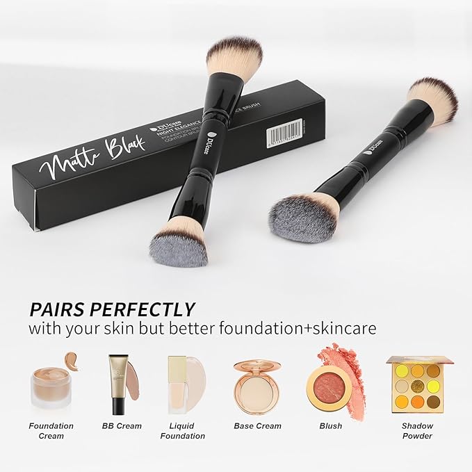 DUcare Foundation Brush Contour Bronzer Double Ended Makeup Brush for Blending Liquid Powder Concealer Cream Blush Buffe Black-GlimoraGlow
