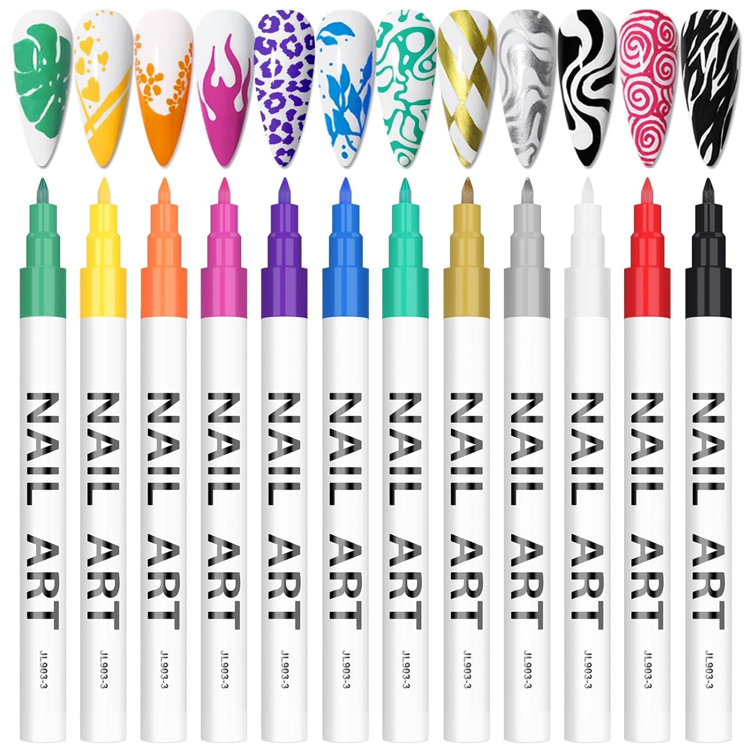 12 Color 3D Nail Art Pens Set, Kalolary Nail Pens Nail Point Graffiti Dotting Pen Drawing Painting Liner Brush for DIY Nail Art Beauty Adorn Manicure Tools-GlimoraGlow