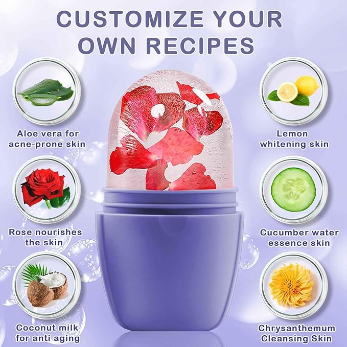 XHJRI Ice Face Roller Massager,Ice Cube Roller for Face, Eyes and Neck Naturally Conditioning and Skin Care,De-Puff Eye Bags,Reduce Migraine Pain,Reusable Massage Silicone Ice Mold (New Purple)-GlimoraGlow