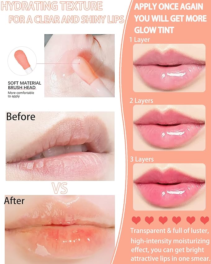 Hydrating Plumping Lip Glow Oil,Tinted Lip Gloss Lip Stain,Glow Reviver Lip Oil,Long Lasting Moisturizing Clear Lip Plumping Oil Tint for Lip Care and Dry Lips,Women's Day Makeup Gift for Women-004-GlimoraGlow