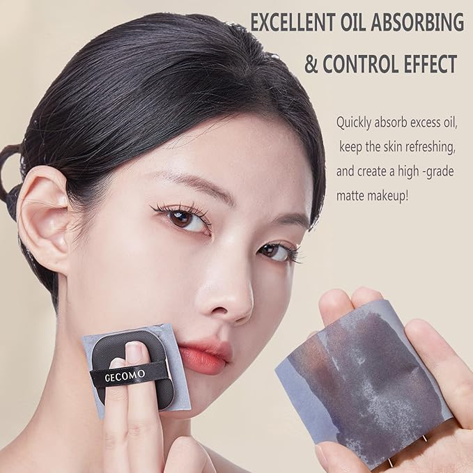 Natural Bamboo Charcoal Facial Oil Blotting Paper,100pcs Oil Blotting Sheets with Portable Mirror & Makeup Puff for Oily Face Skin,Oil Control Film Easy Take Out Handy Friendly Oil Absorbing Tissues-GlimoraGlow
